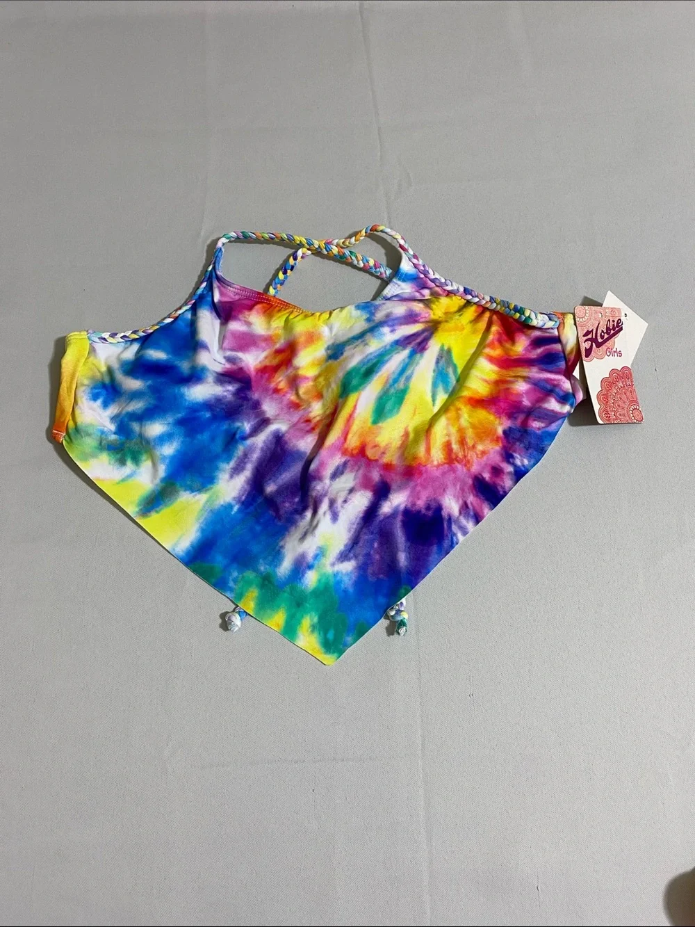 HOBIE Girls Rainbow Tie-Dye Bikini Set w Scarf Style Top Youth Girl's 14